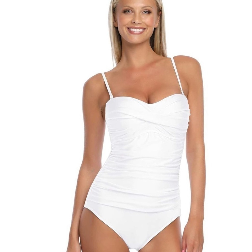 NEW RELLECIGA Women's Strapless One Piece Swimsuit White XL